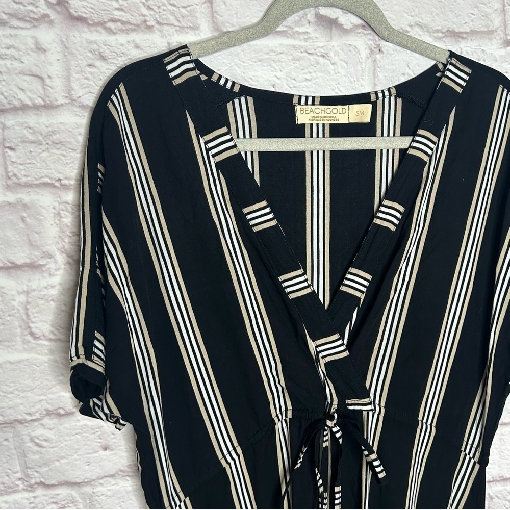 BEACHGOLD Striped V-Neck Ruffle Hem Mini Dress - Picture 6 of 15